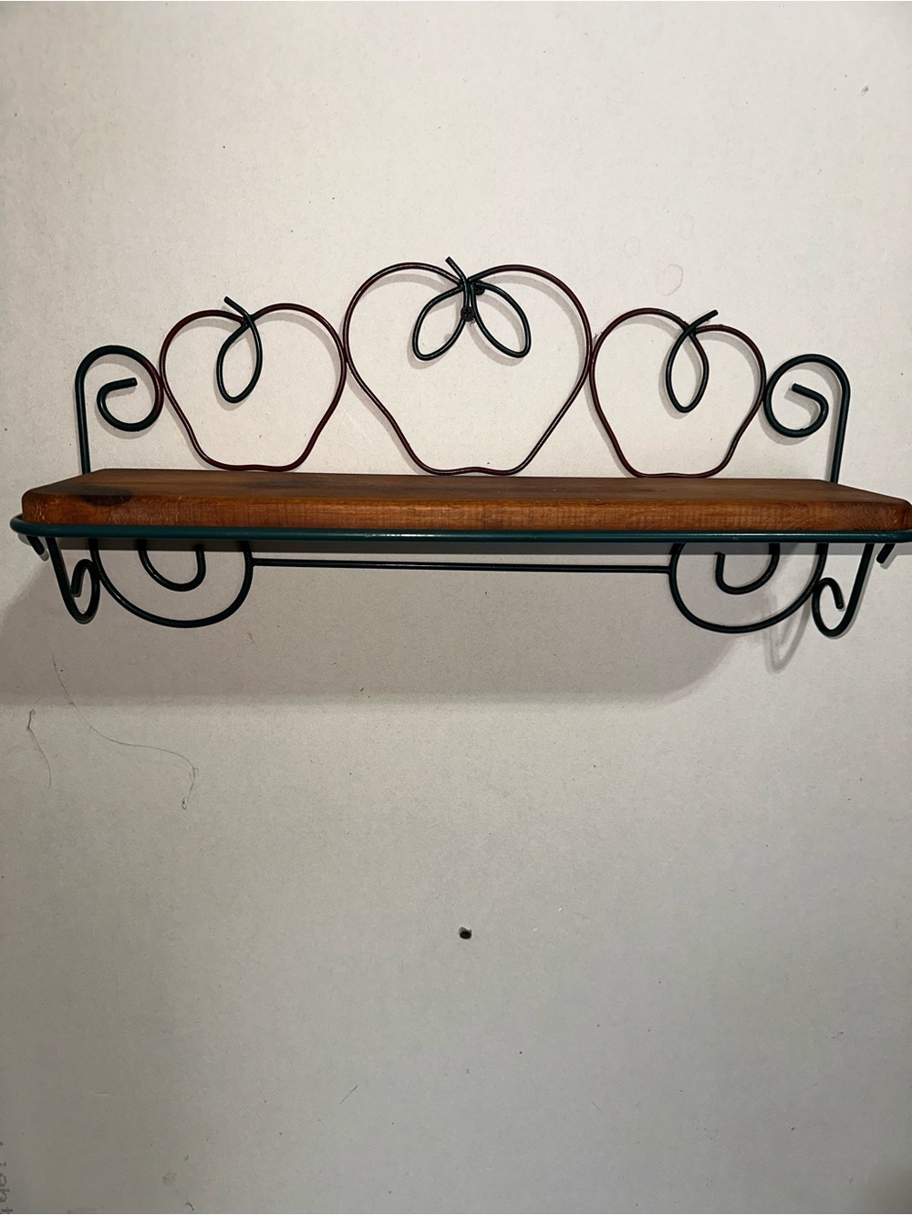 Vintage Wall-Mounted Apple Accent Shelf in Hunter Green and Brown